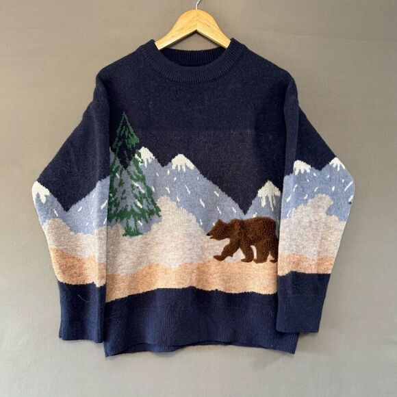 Women’s Nature Graphic Round Neck Stretch Material Sweater Size Large Preppy - Picture 1 of 9